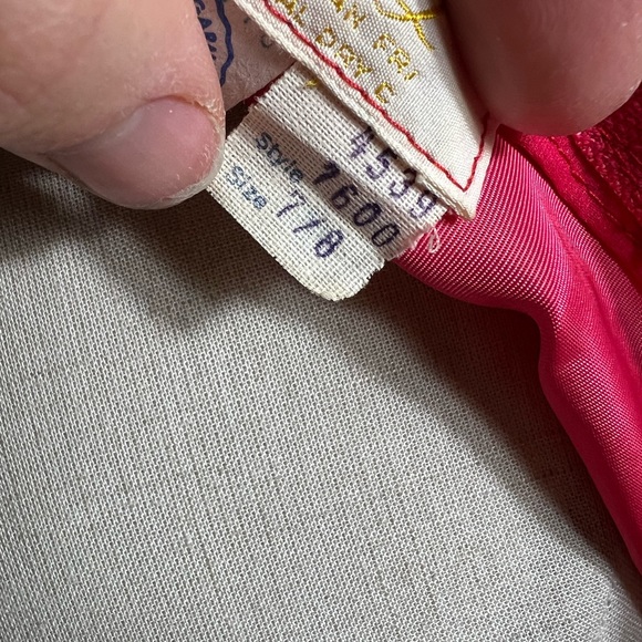 VINTAGE 70s Hot Pink Full Length Sheer Sleeve High Neck Maxi Dress Womens XS - Picture 8 of 8